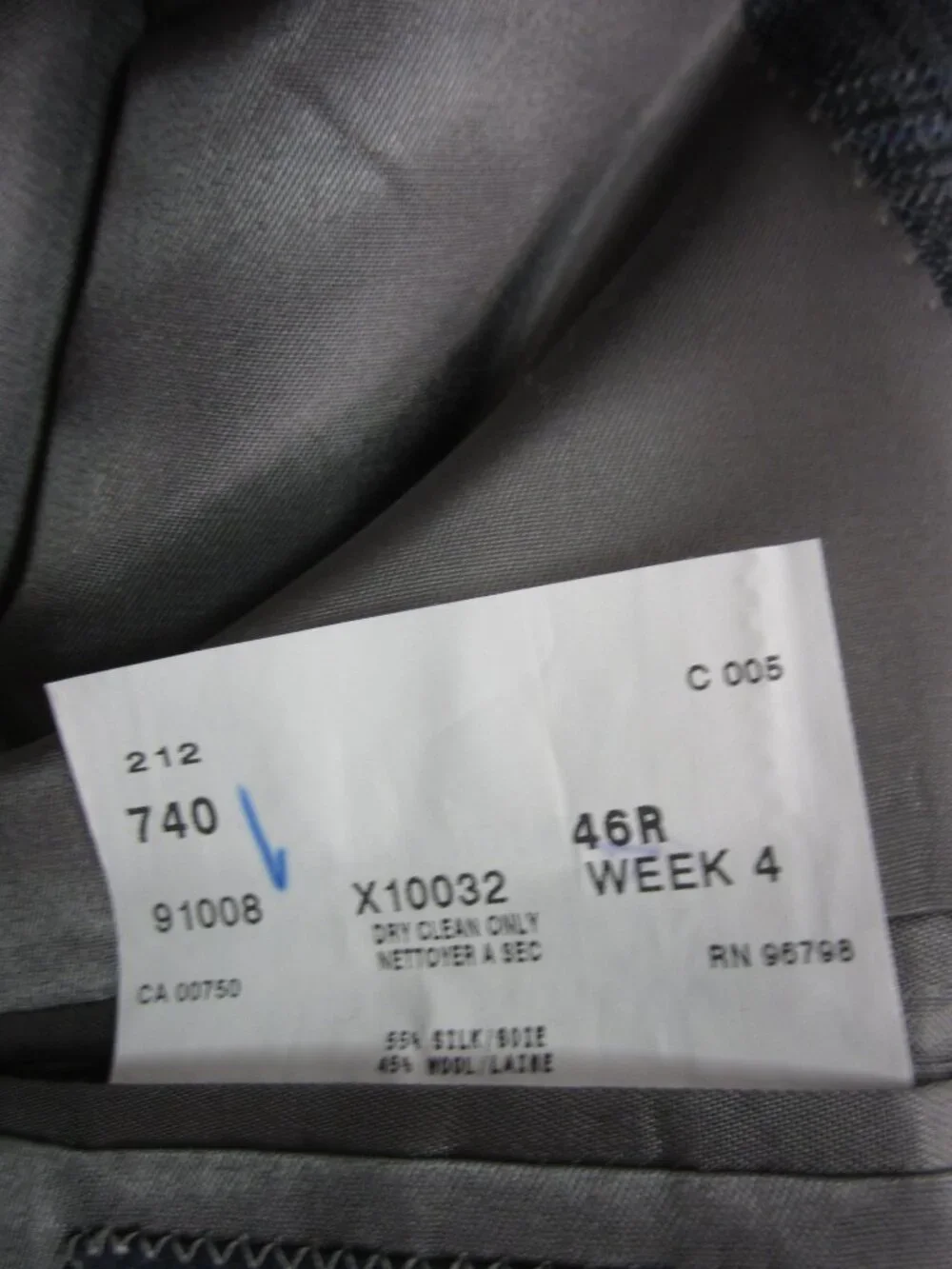 Hart Schaffner Marx 46R Blue Wool Silk Sport Coat Windowpane Plaid EUC